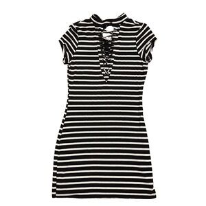 Striped Open front Black and White Dress
